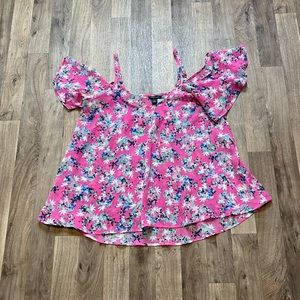 I Heart Ronson Pink Floral Cold Shoulder Tank Blouse Size Medium